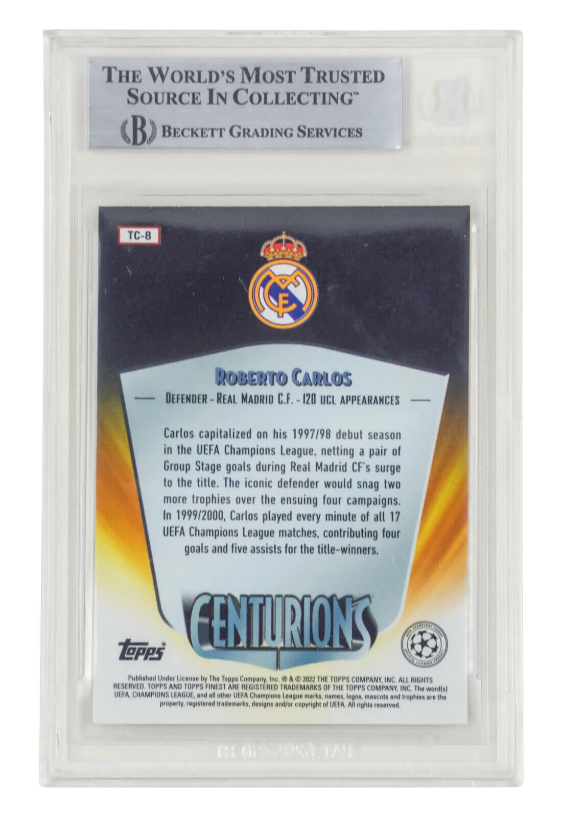 Roberto Carlos Signed 2021-22 Topps Finest UCL Centurions #TC8 – BGS Witnessed